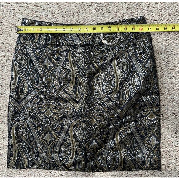 NWT Cache Vintage Black Silver Gold Metallic Mini Skirt Rhinestone Buckle Sz 6 - Picture 3 of 10